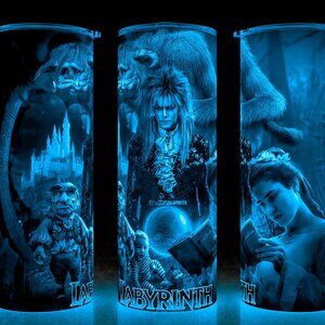 Glow in Dark  The Labyrinth 80s Classic Movie Jareth and Sarah in Forest Tumbler